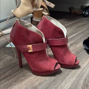 Elegant Burgundy Peep-Toe Ankle Boots